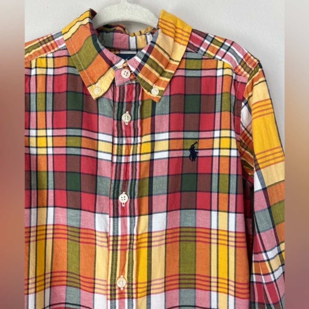 VTG Polo Ralph Lauren Kids 3T Vibrant Multicolor Plaid Button Down LS Shirt FALL